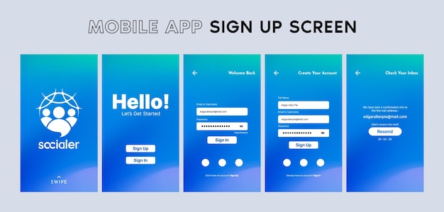 Sign Up and Sign In Form Screen Page User Interface or UI Kit for Mobile App