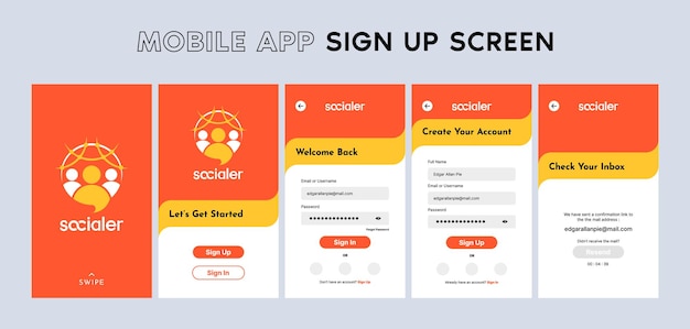 Vector sign up and sign in form screen page user interface or ui kit for mobile app
