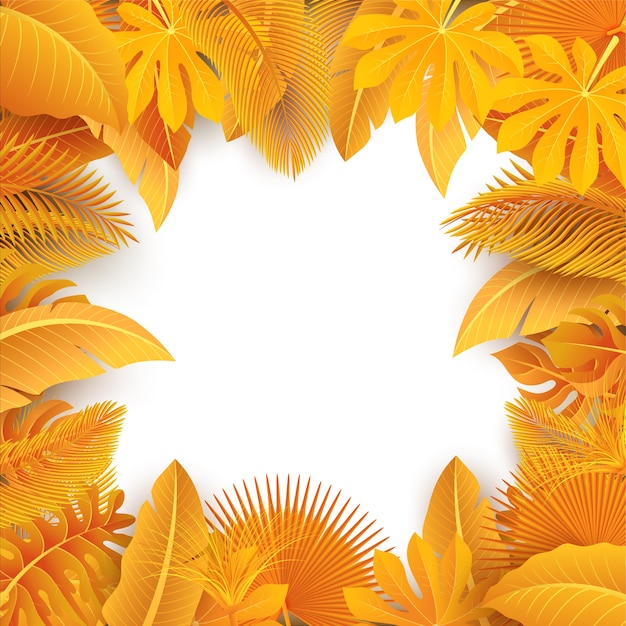 Vector sign with text space of yellow tropical leaves