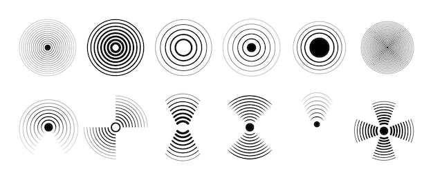 Signaal sonar detectie monitor puls symbool Golven signalen zwarte pictogrammen spiker geluid of radar Frequentie ruis digitale scan vectorelementen van trillingsenergie illustratie