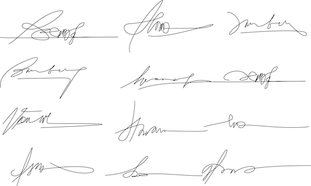 signature doodle Hand written signature Different example signatures isolated in white background