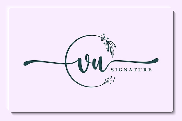 Signature logo design vu initial isolated leaf and flower