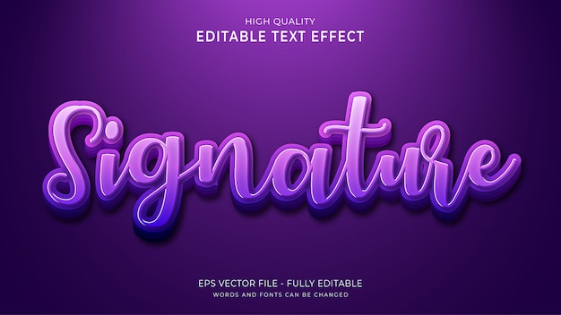 Vector signature text, editable font effect.