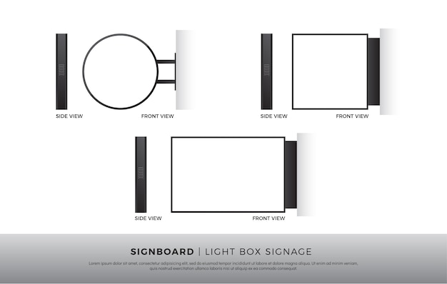 Vector signboard blank round, square, rectangle lightbox signage