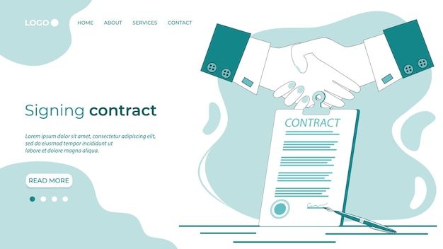 Vector signing contracthandshake on the background of a signed contract