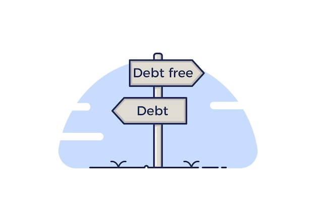 ベクトル 借金と借金の間の 2 つの選択肢を持つ道標のコンセプト無料分離ベクトル図