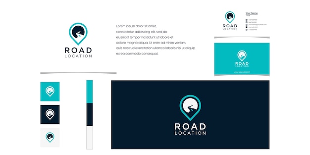 Signpost location symbol with line art style, logo and business card design