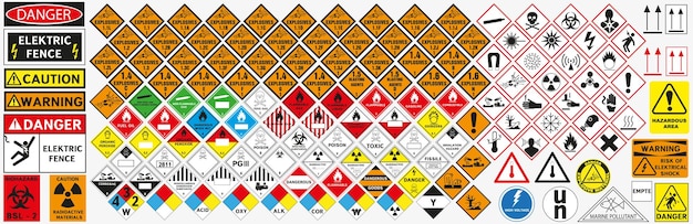 Vector signs of dangerous goods warning sign hazard transportation icons