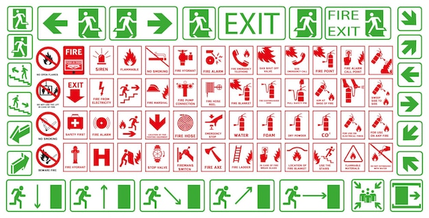 Signs for evacuation during a fire Fire protection signs Red signs are used for fire warning