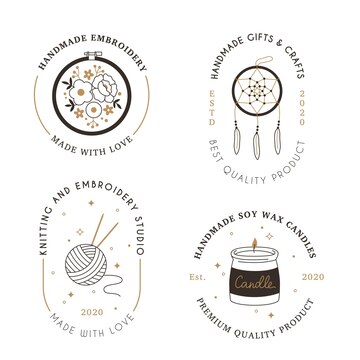 Handmade black and thin line icons isolated on white. Set of hand made  labels, badges and logos for design. Handmade workshop logo set. Vector  illustration Stock Vector by ©solodkayamari.gmail.com 109712640