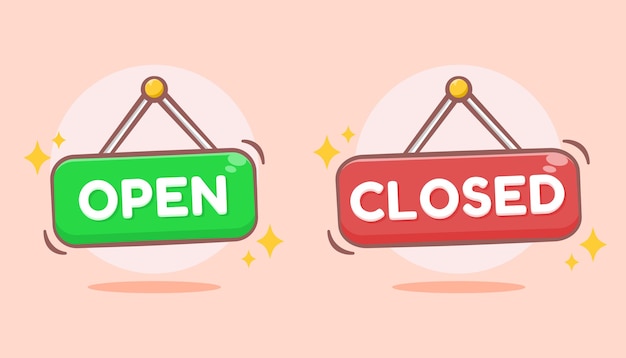 Signs of open and close cartoon illustration