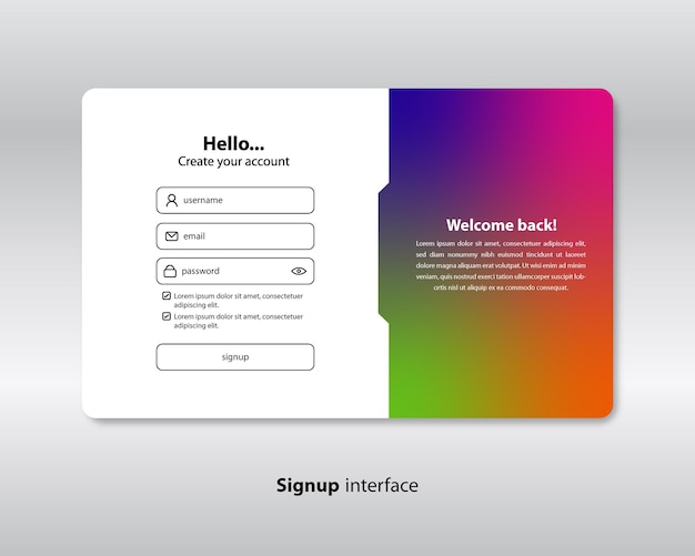 Vector signup interface design