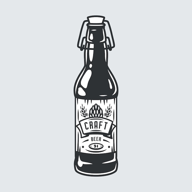 Vector sihluette of craft beer bottle with cap and label