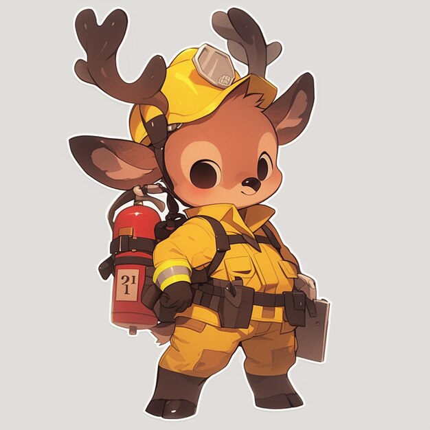 Vector a sika deer firefighter cartoon style