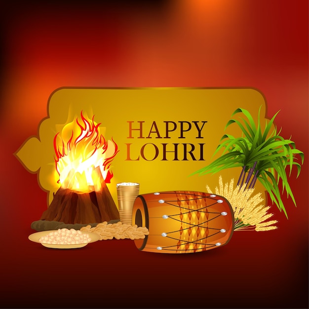 Sikh festival happy lohri invitation greeting card and background