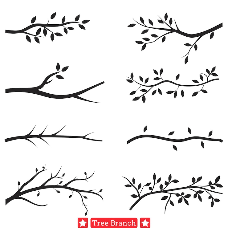 Vector 조용한 거인들 웅장한 나무 가지 터 실루