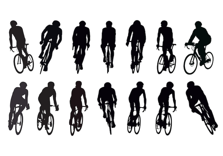 Vector silhouet actie biker in front view actie fietser silhouet geïsoleerd zwart object op wit