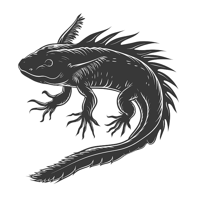 Silhouet Axolotl dier zwarte kleur alleen vol