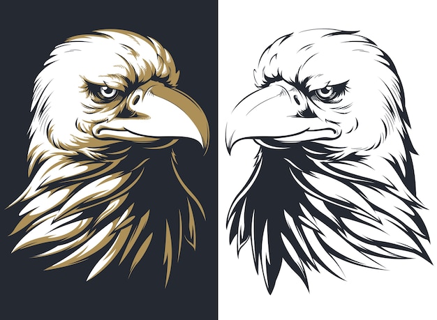 Silhouet bald eagle hoofd geïsoleerd, logo mascotte op zwart-wit stijl