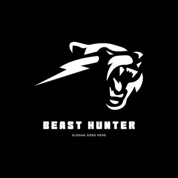 Silhouet beest jager logo ontwerp met bliksem pictogram vector