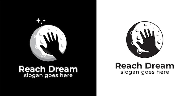 Silhouet bereiken droom met maan logo ontwerp zwart-wit stijl