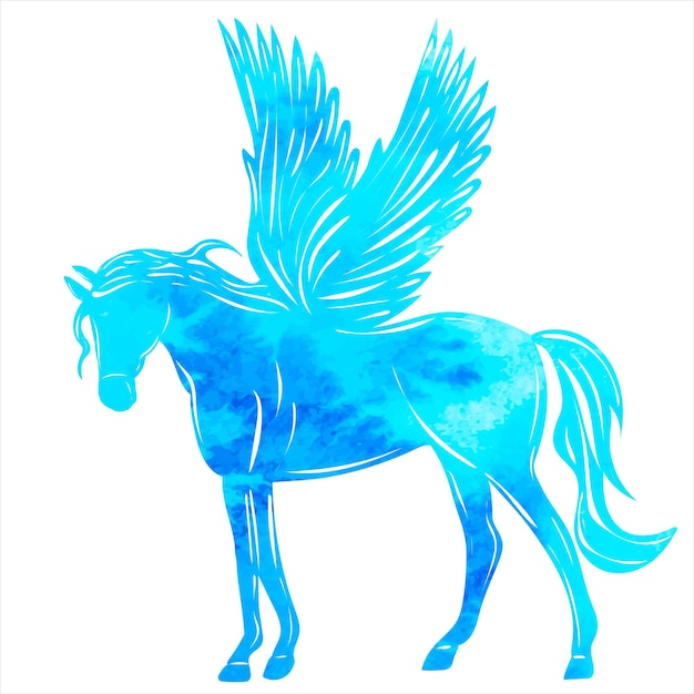 Silhouet blauwe pegasus op witte achtergrond geïsoleerde vector