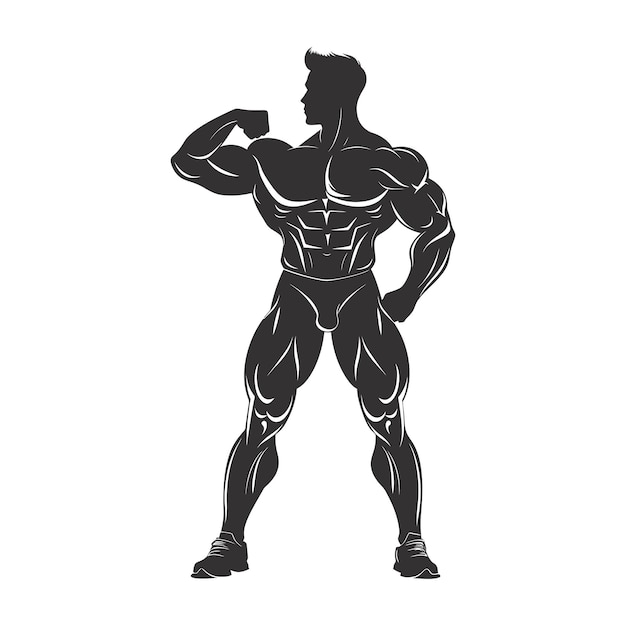 Silhouet bodybuilding buigende lichaamsspieren alleen zwarte kleur