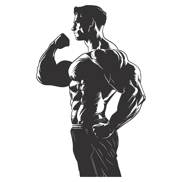 Silhouet Bodybuilding buigende lichaamsspieren alleen zwarte kleur