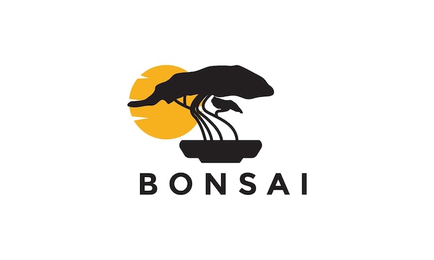 Silhouet bonsai met zonsondergang logo symbool vector pictogram illustratie grafisch ontwerp