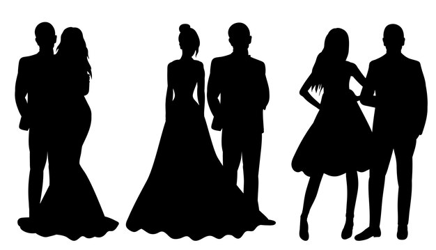Silhouet bruid en bruidegom set geïsoleerde vector
