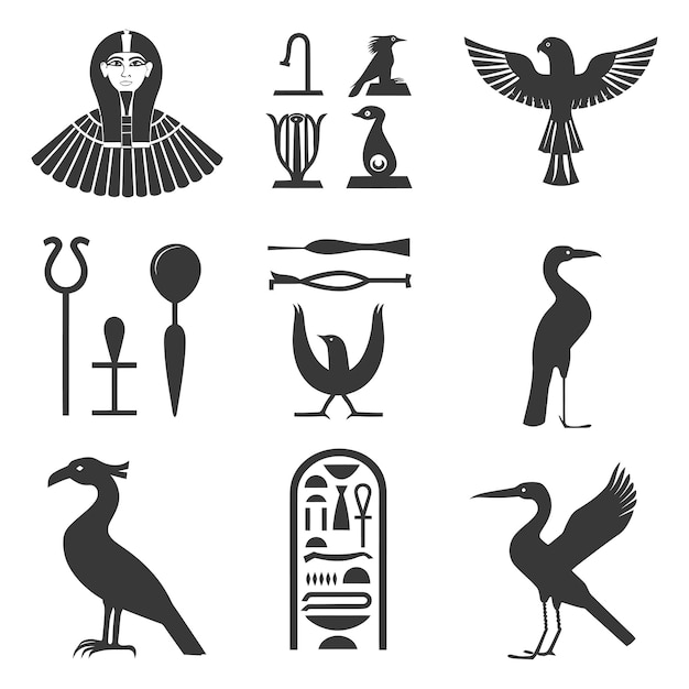 Vector silhouet collectie van oude egyptische hiërogliefen symbool logo alleen zwarte kleur