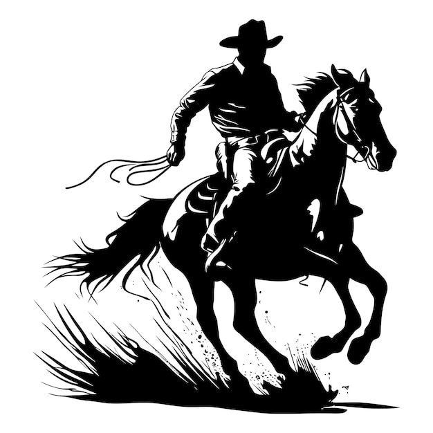 Silhouet cowboy in het paard vol lichaam