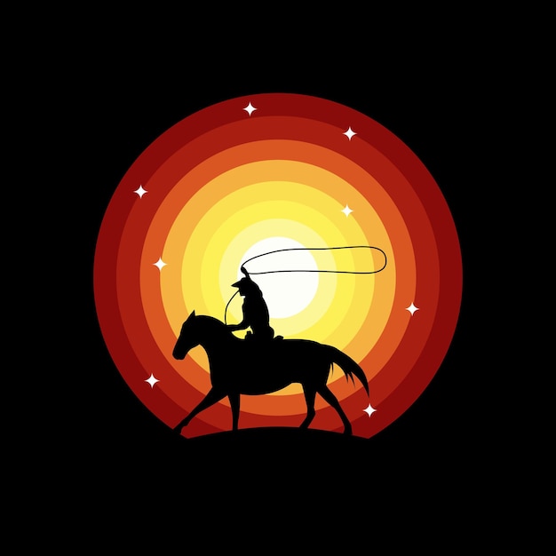 Silhouet cowboy rijpaard logo vector