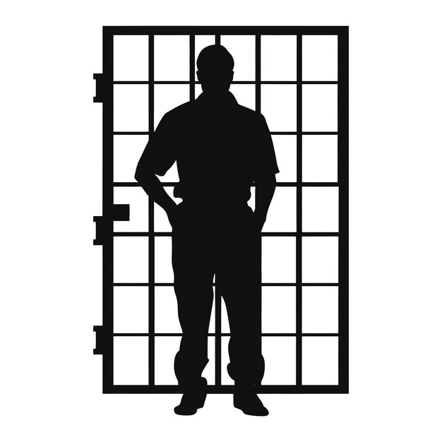 Vector silhouet gevangene in de gevangenis zwarte kleur alleen vol lichaam