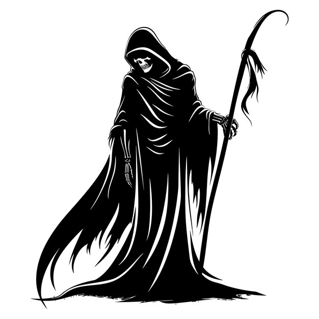 Vector silhouet grim reaper zwarte kleur alleen full body body