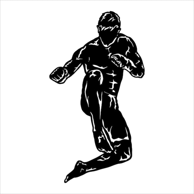 silhouet illustratie van muay thai figter vector