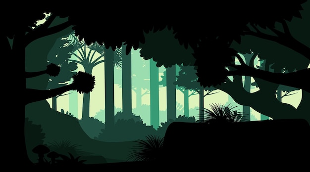 Vector silhouet jungle landschap achtergrond