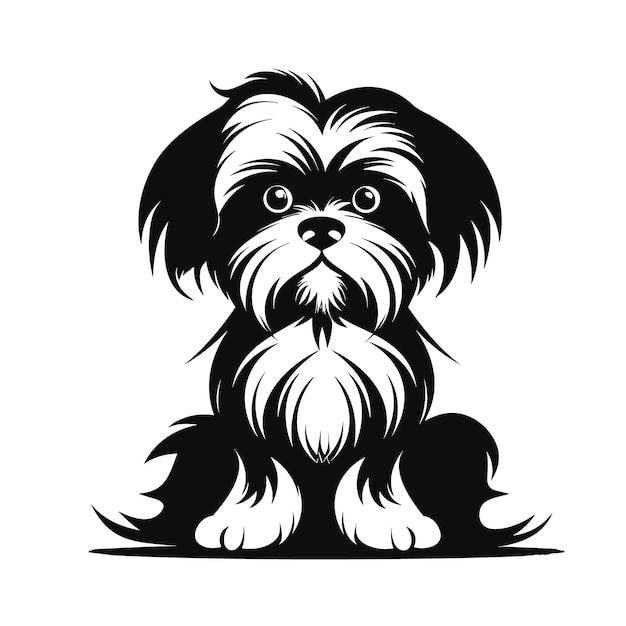 Vector silhouet karakter shih tzu hond schattig logo