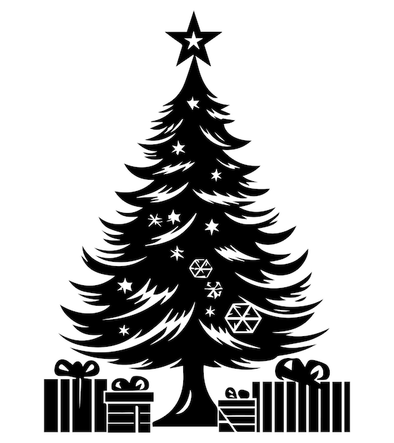 Vector silhouet kerstboom cadeau doos vector