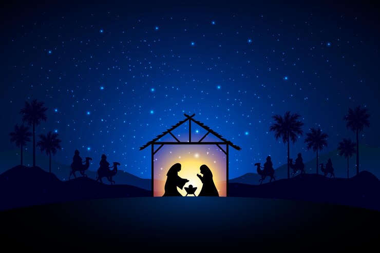 Vector silhouet kerststal illustratie