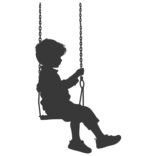 Silhouet kleine jongen die swing speelt op de speeltuin alleen zwarte kleur