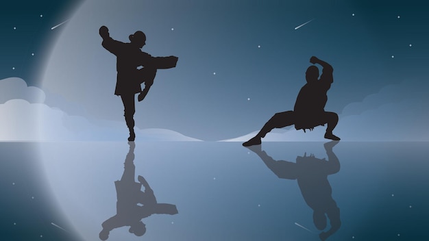 silhouet kung fu illustratie achtergrond