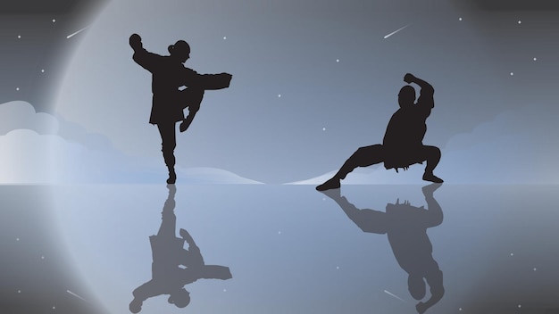 silhouet kung fu illustratie achtergrond