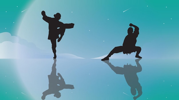 silhouet kung fu illustratie achtergrond