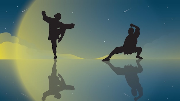 Vector silhouet kung fu illustratie achtergrond