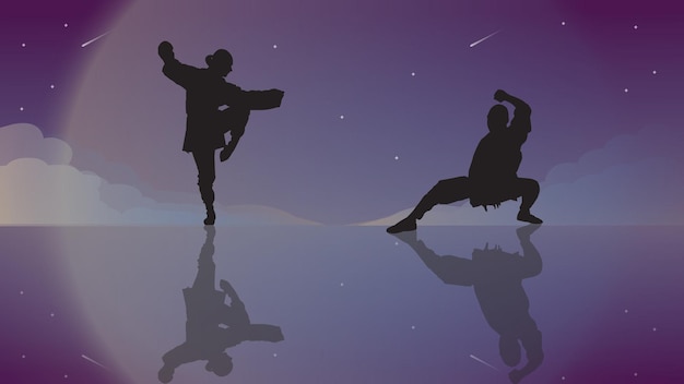 silhouet kung fu illustratie achtergrond
