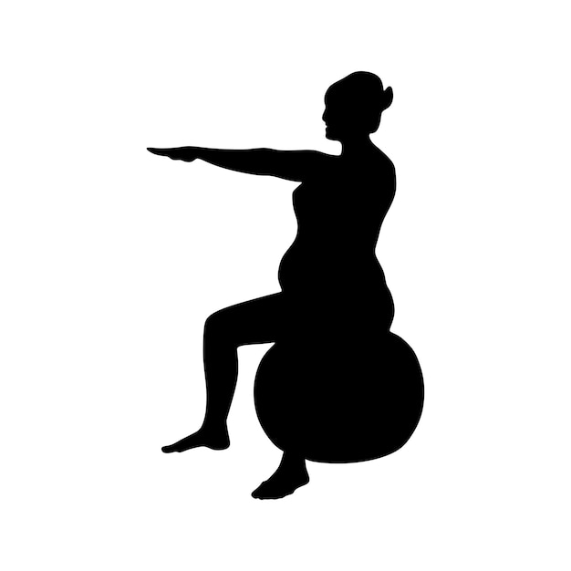 silhouet kunst van yoga houdingen prenatale pilates sportschool boll voor zwangere vrouwen, vectorillustratie