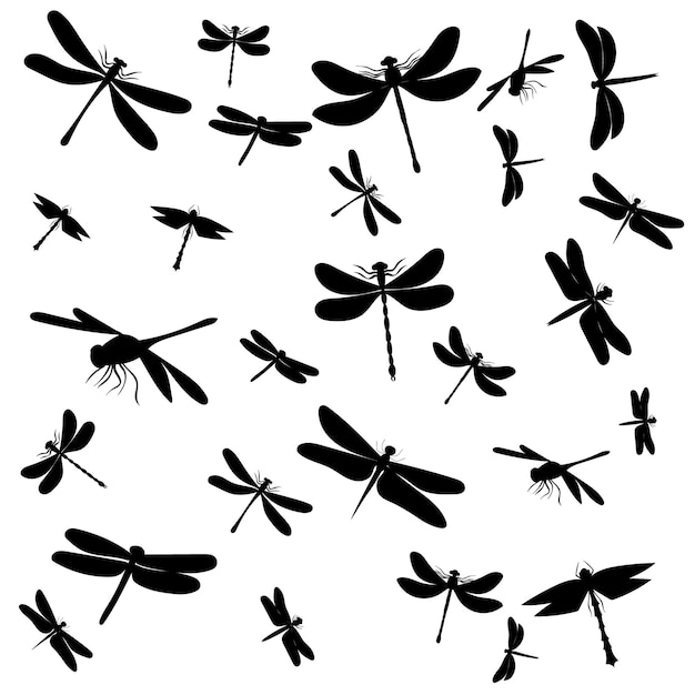 Silhouet libel insect op een witte achtergrond set
