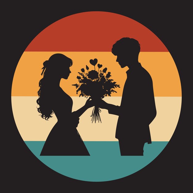 Silhouet Man die bloemen geeft aan vrouw Aandelenvector en logo