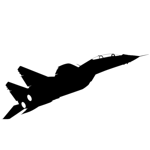 Silhouet militair gevechtsvliegtuig op een witte achtergrond